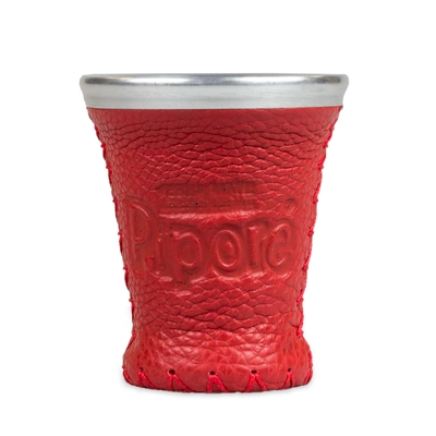 Matero Pipore - üveg mate kehely bőr borítással , Pipore logóval - piros