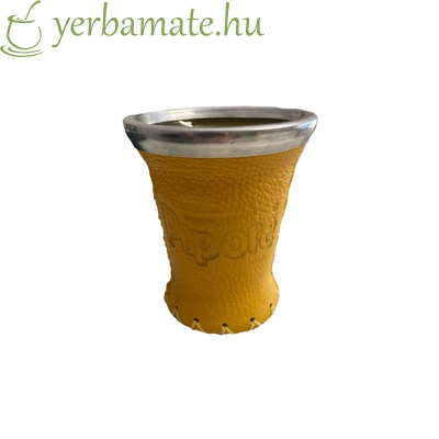 Matero Pipore - üveg mate kehely bőr borítással , Pipore logóval - sárga