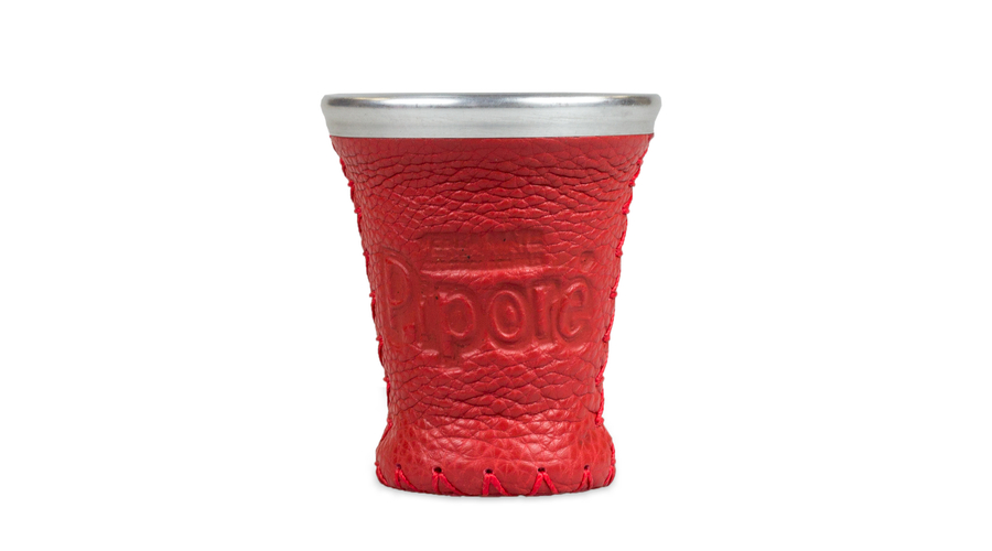 Matero Pipore - üveg mate kehely bőr borítással , Pipore logóval - piros