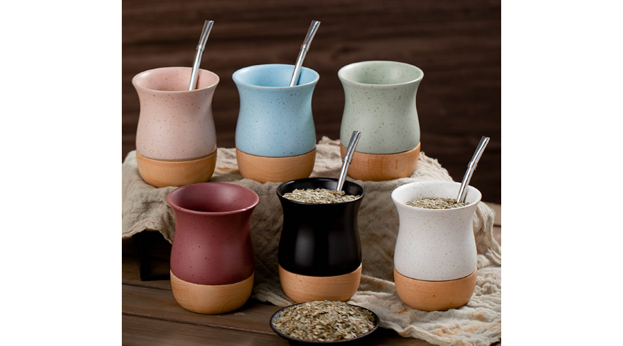 Wooden and ceramic csésze 260 ml - Blue